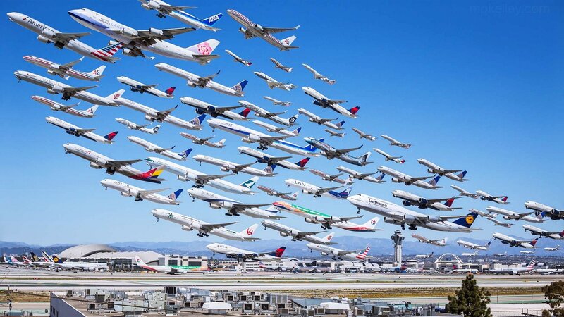 Airplanes in Formation — Blue, Dramatic, Afternoon, Photograph