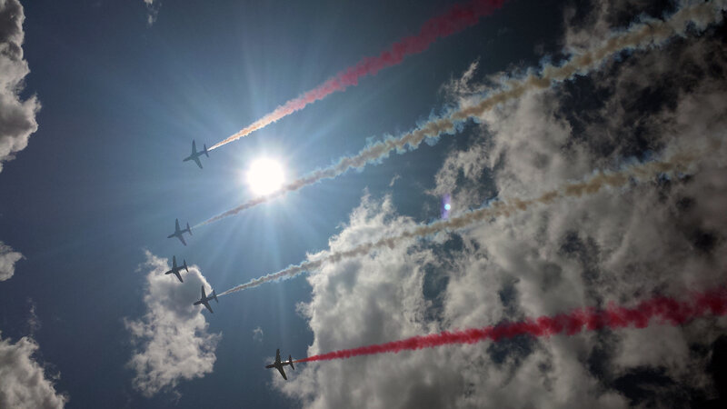 Airplanes in Formation — Blue, Dramatic