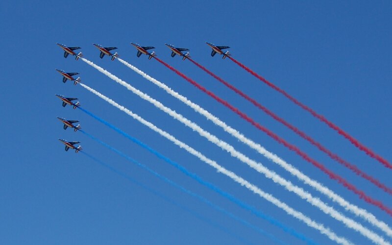Airplanes in Formation — Blue, Dynamic, Afternoon, Photograph, Jets