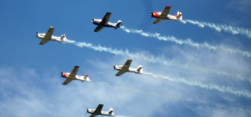 Airplanes in Formation — Blue, Dynamic, Afternoon, Photograph, Smoke Trails, Blue Sky