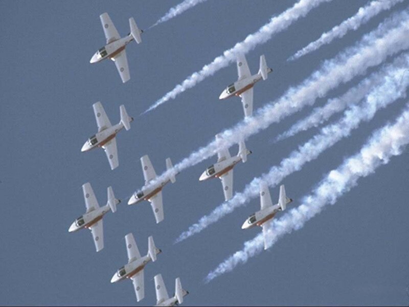 Airplanes in Formation — Blue, Dynamic, Photograph