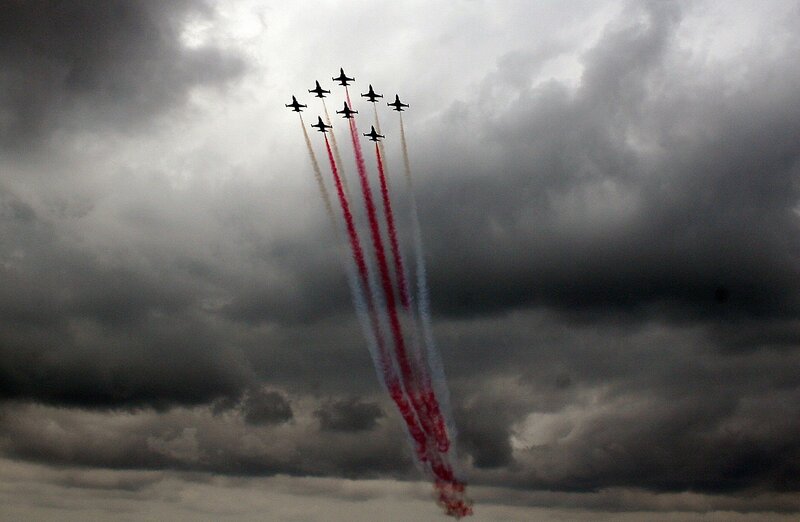 Airplanes in Formation — Gray, Dramatic, Photograph