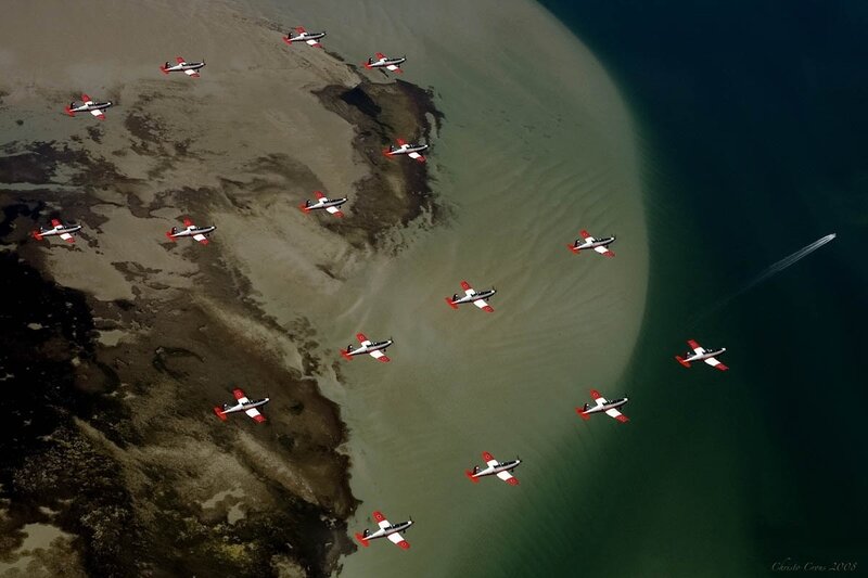Airplanes in Formation — Green, Dramatic, Afternoon
