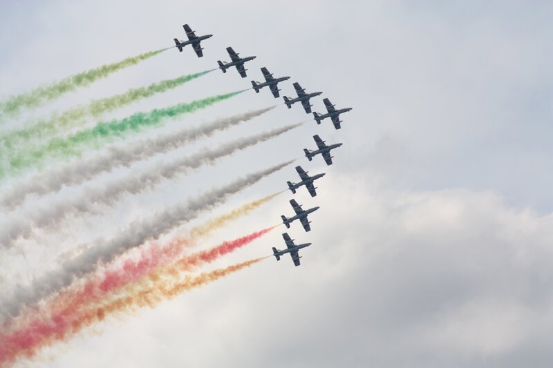 Airplanes in Formation — Green, Dramatic, Photograph, Smoke Trails