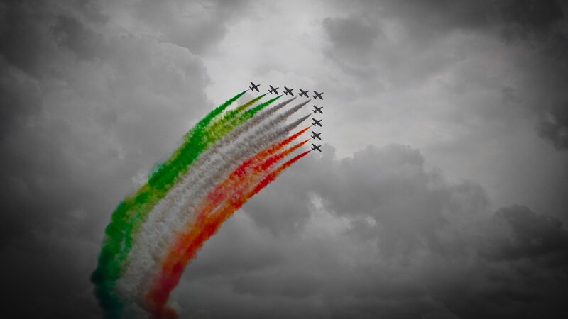 Airplanes in Formation — Green, Dramatic, Photograph