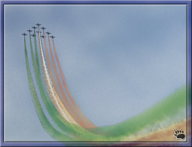 Airplanes in Formation — Green, Dramatic