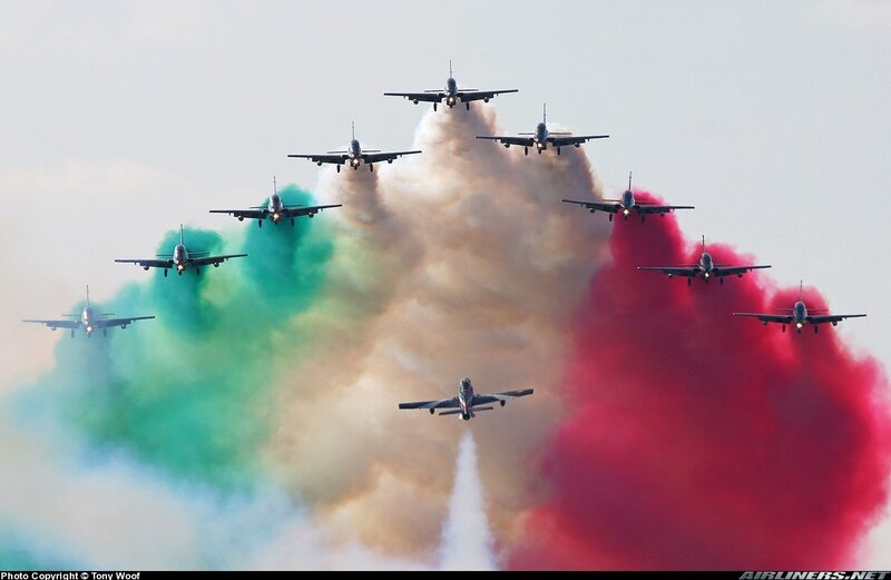 Airplanes in Formation — Red, Dramatic, Afternoon