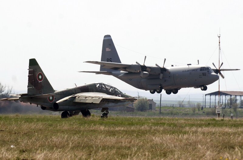Airplanes on a grassy field