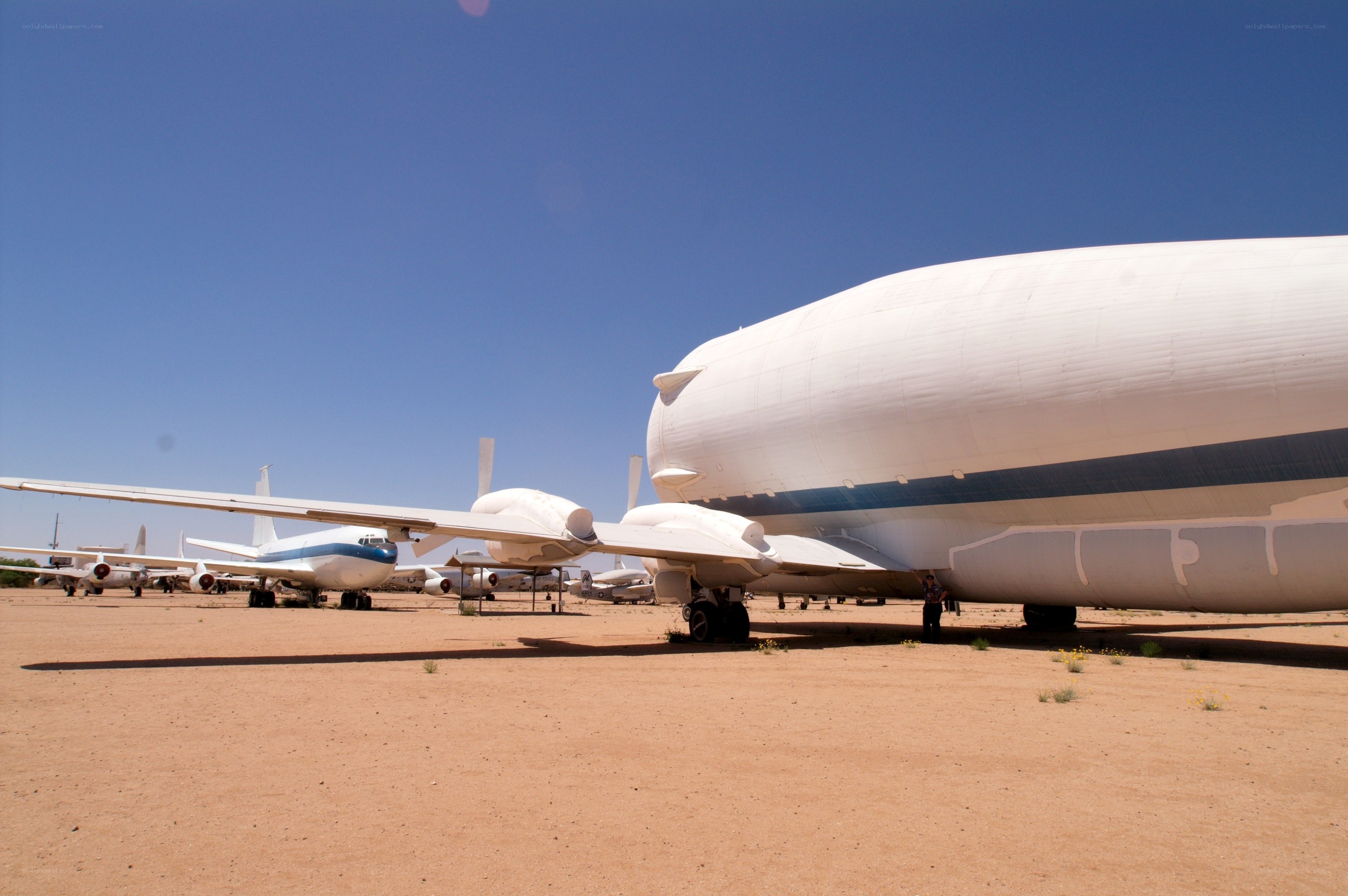 Airplanes on display in desert