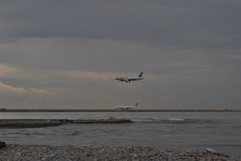 Airplanes over a coastal area