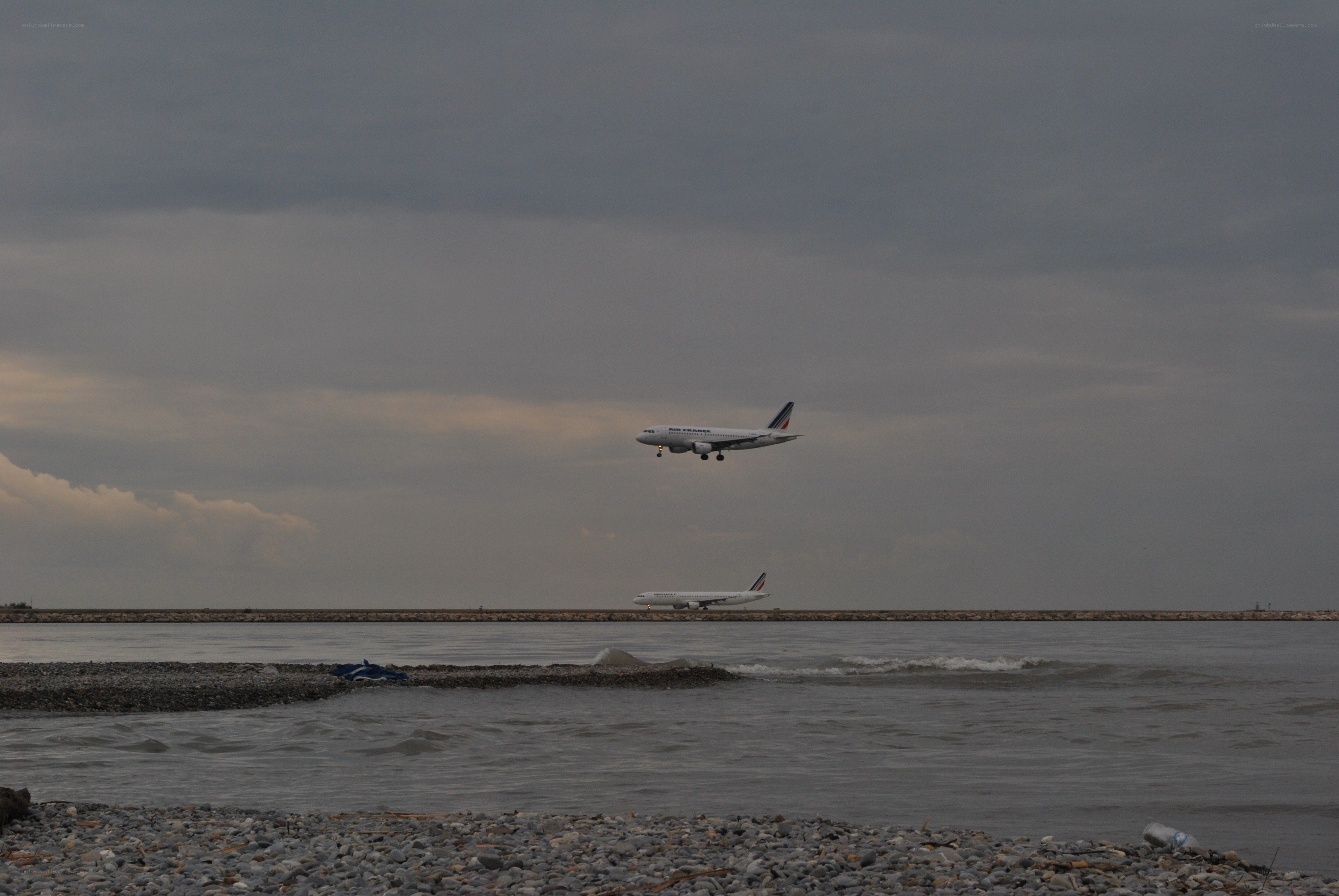 Airplanes over a coastal area
