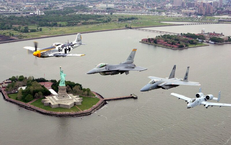 Airplanes over Statue of Liberty