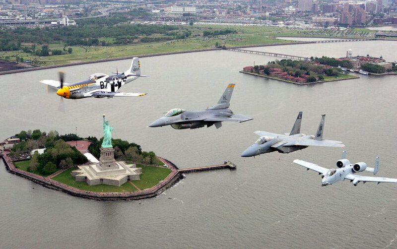 Airplanes over Statue of Liberty