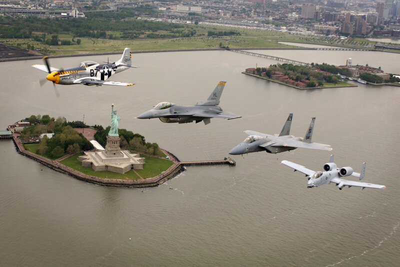 Airplanes over Statue of Liberty