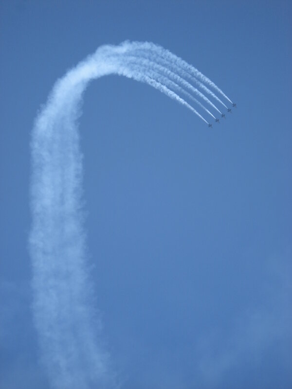 Airplanes Performing Aerobatics — Blue, Dynamic, Afternoon, Photograph, Smoke Trails