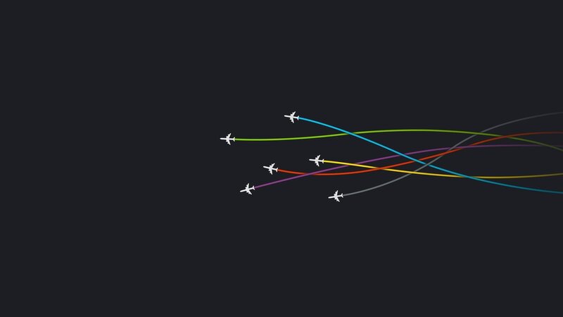 Airplanes with Colored Trails — Black, Minimalist