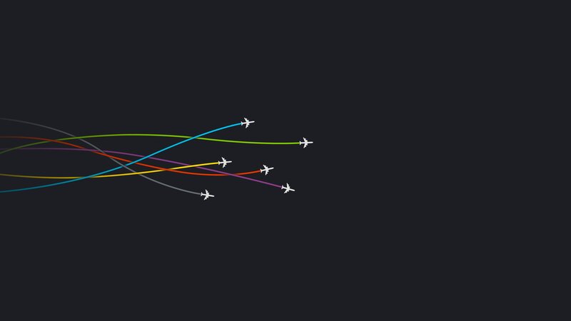 Airplanes with Colored Trails — Black, Minimalist, Vector Art