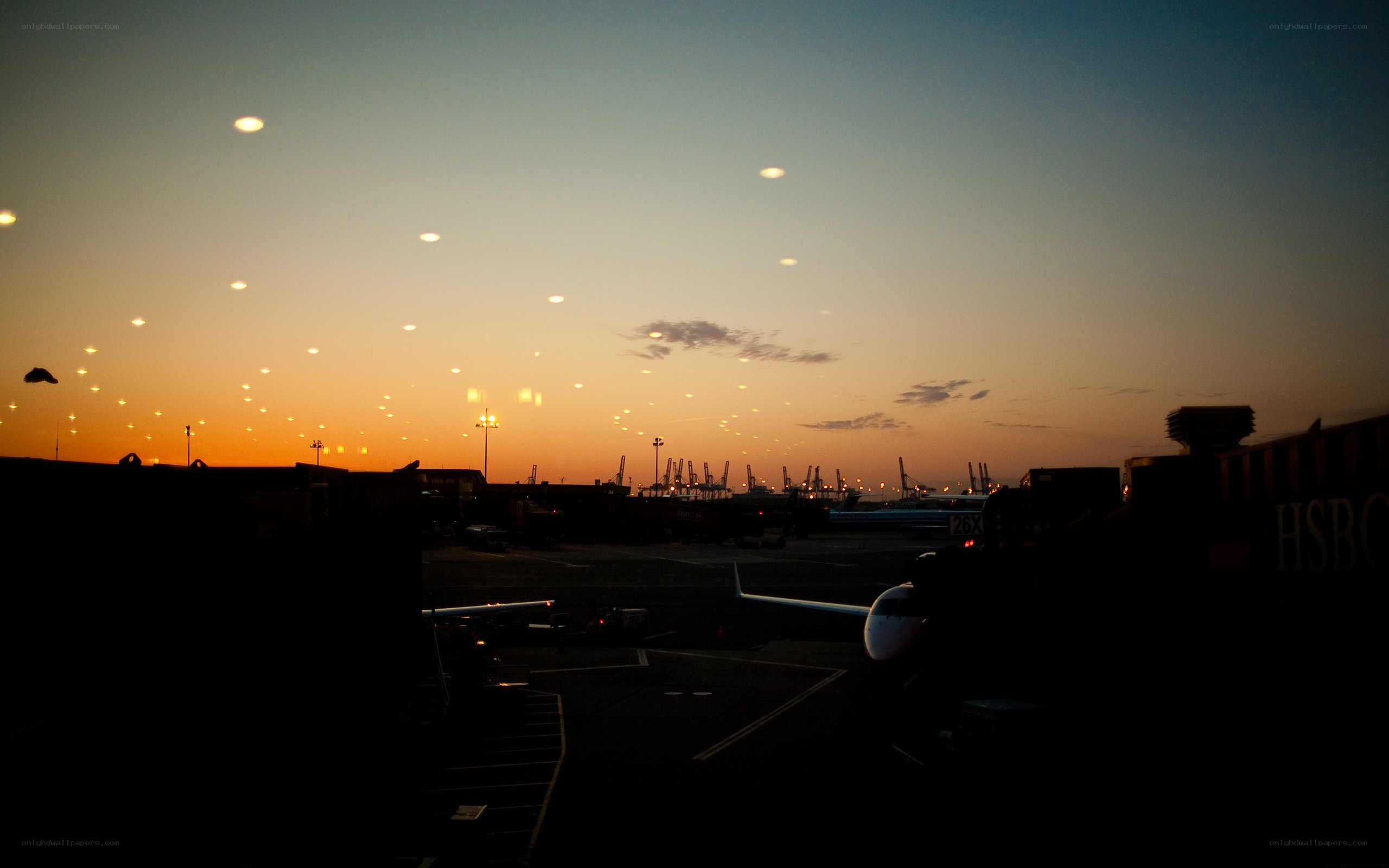 airport at dusk with lights