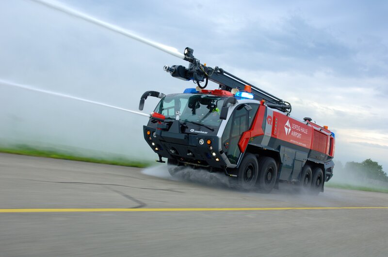 Airport fire truck in action