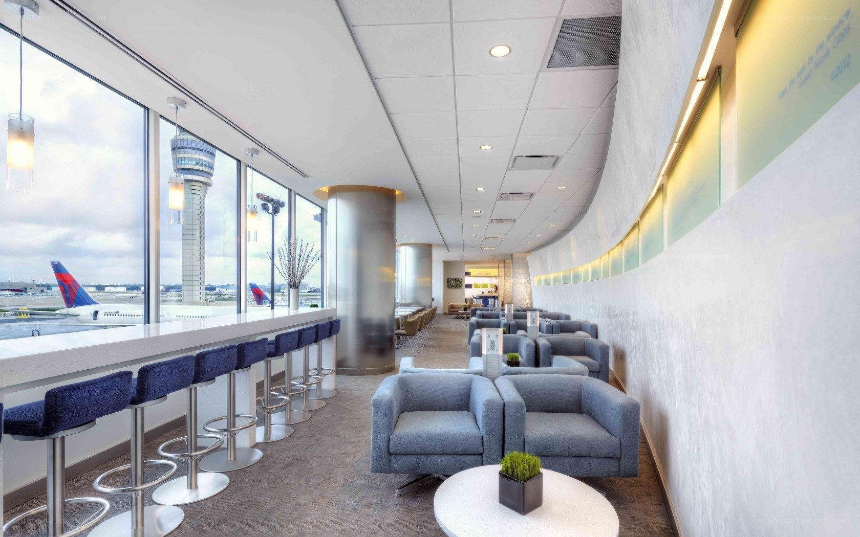 Airport lounge with runway view