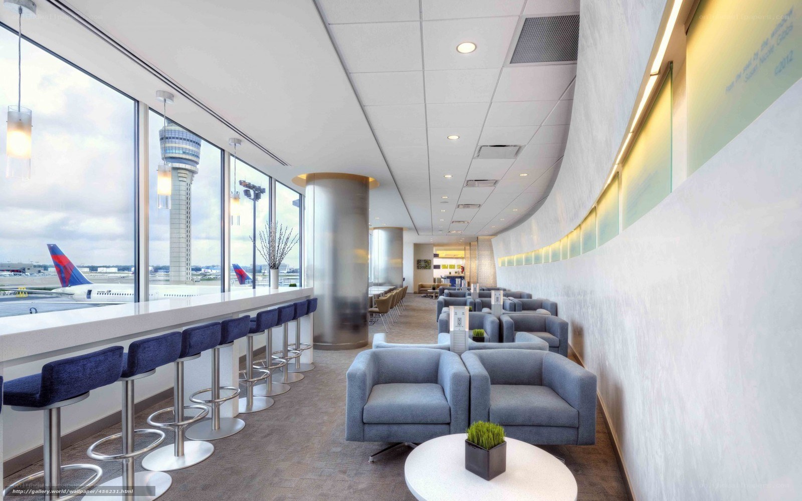 Airport lounge with window views
