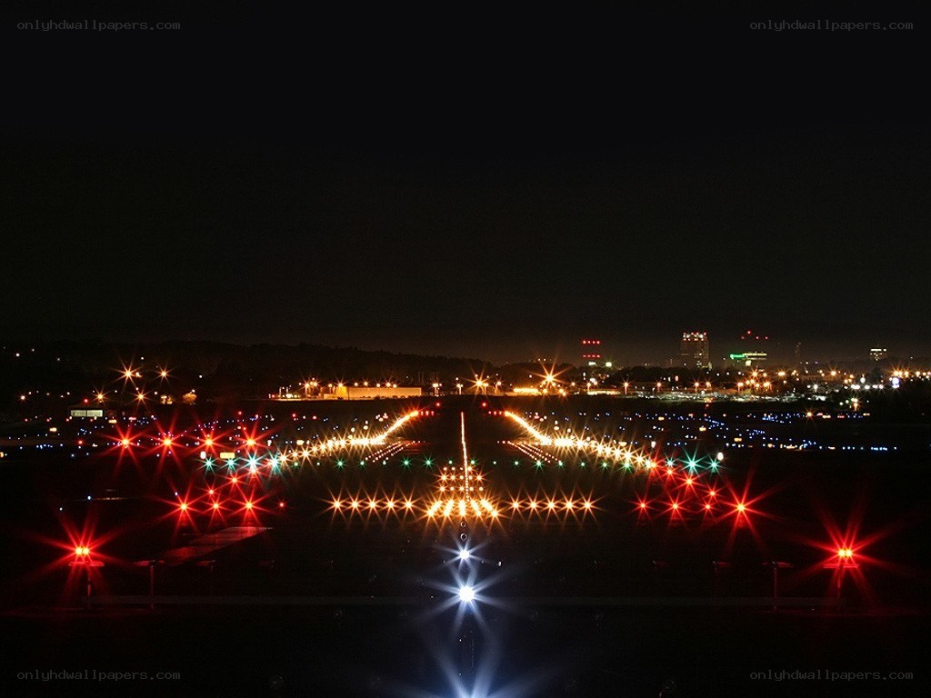 airport runway at night