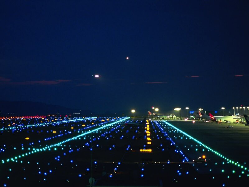 Airport runway at night