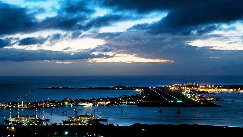 Airport Runway at Night — Blue