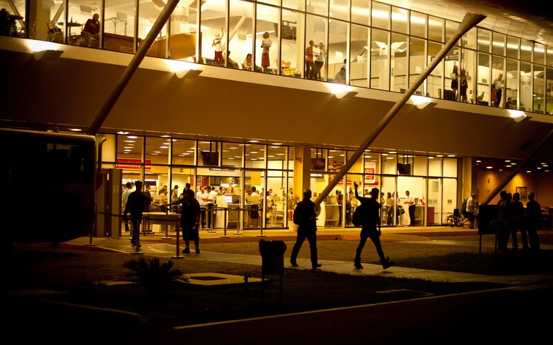 Airport terminal at night