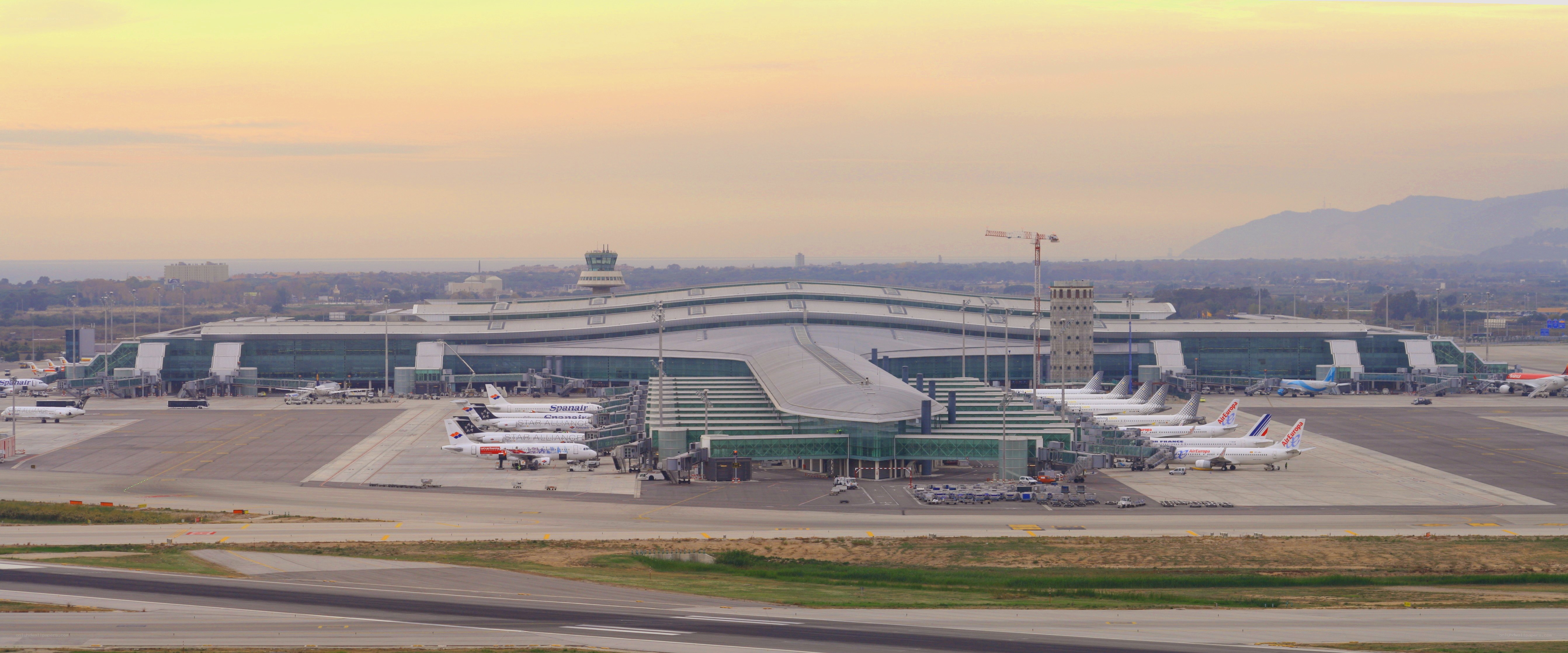 airport terminal at sunset