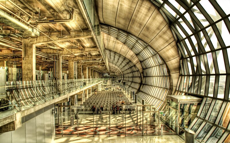 Airport Terminal Interior — Gray, Dramatic