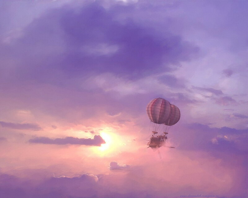 Airship at sunset