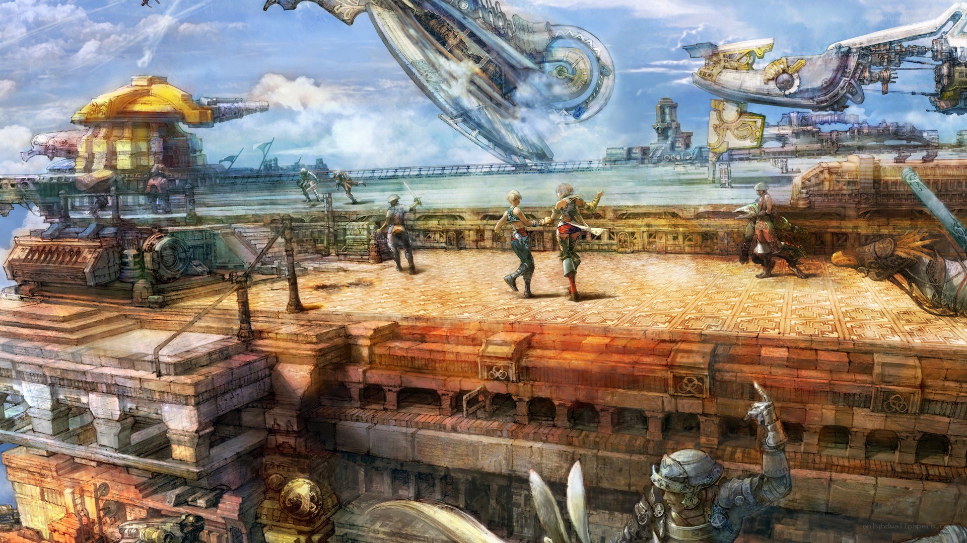 Airship battle on a floating platform