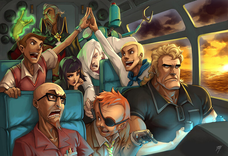 airship crew at sunset