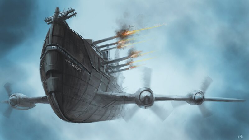 Airship Firing Cannons — Gray