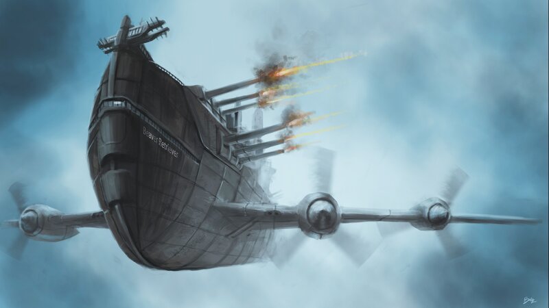 Airship Firing Cannons
