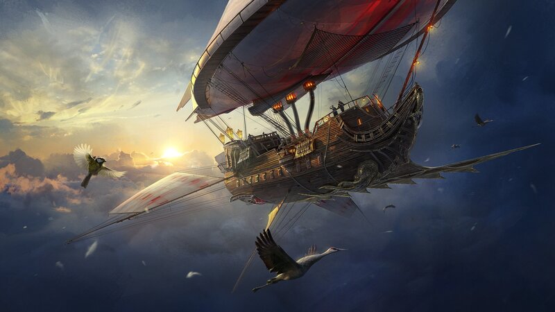 Airship Flying in Sky