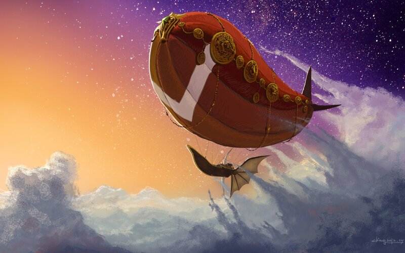 Airship flying over clouds