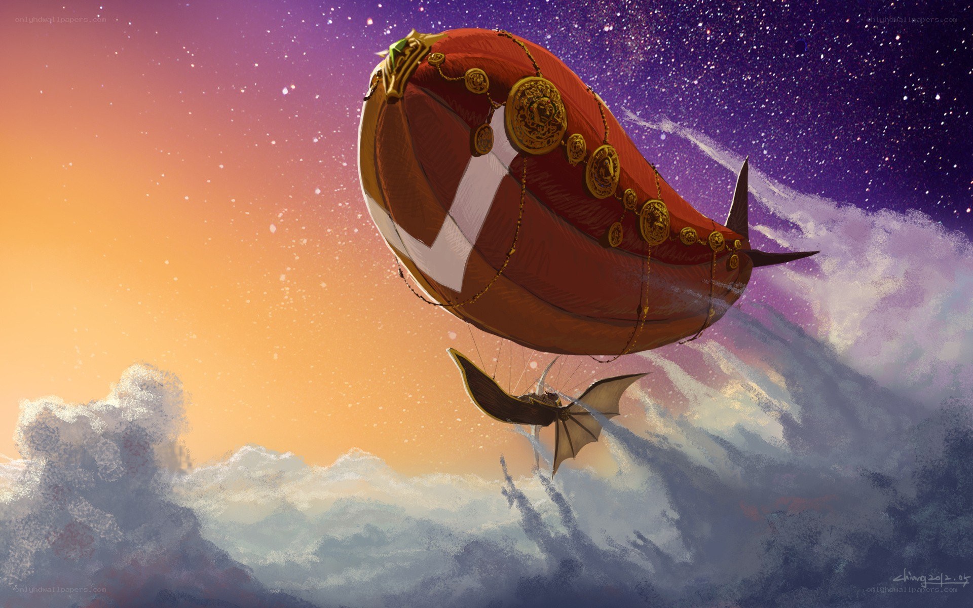 Airship flying over clouds