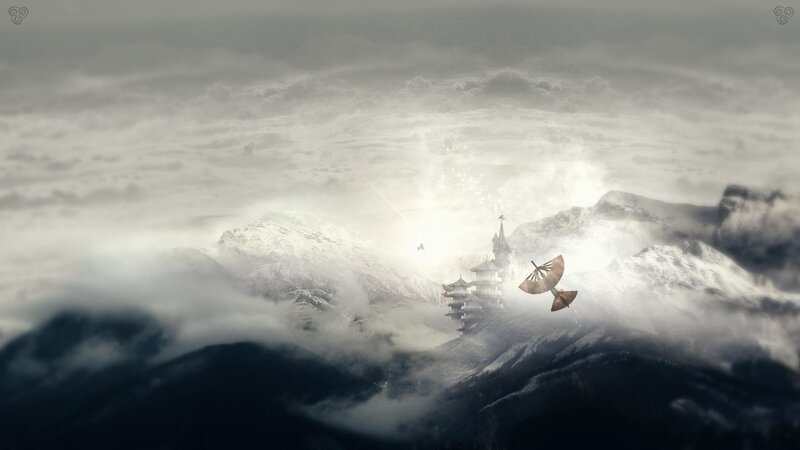 Airship Flying over Mountains