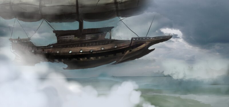 Airship Flying over Sea