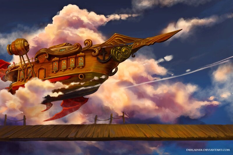 Airship Flying Through Clouds — Blue