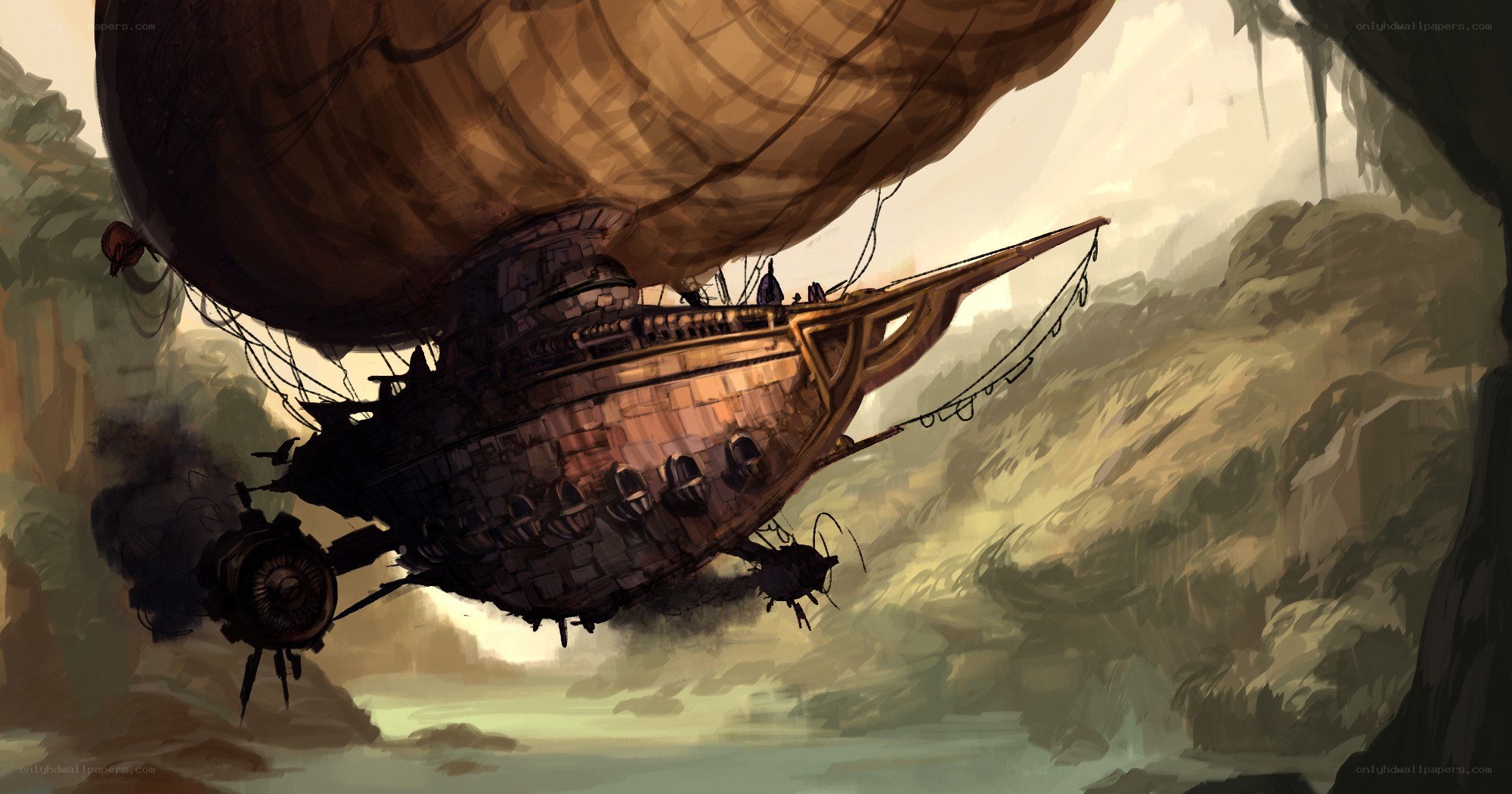 Airship in a canyon