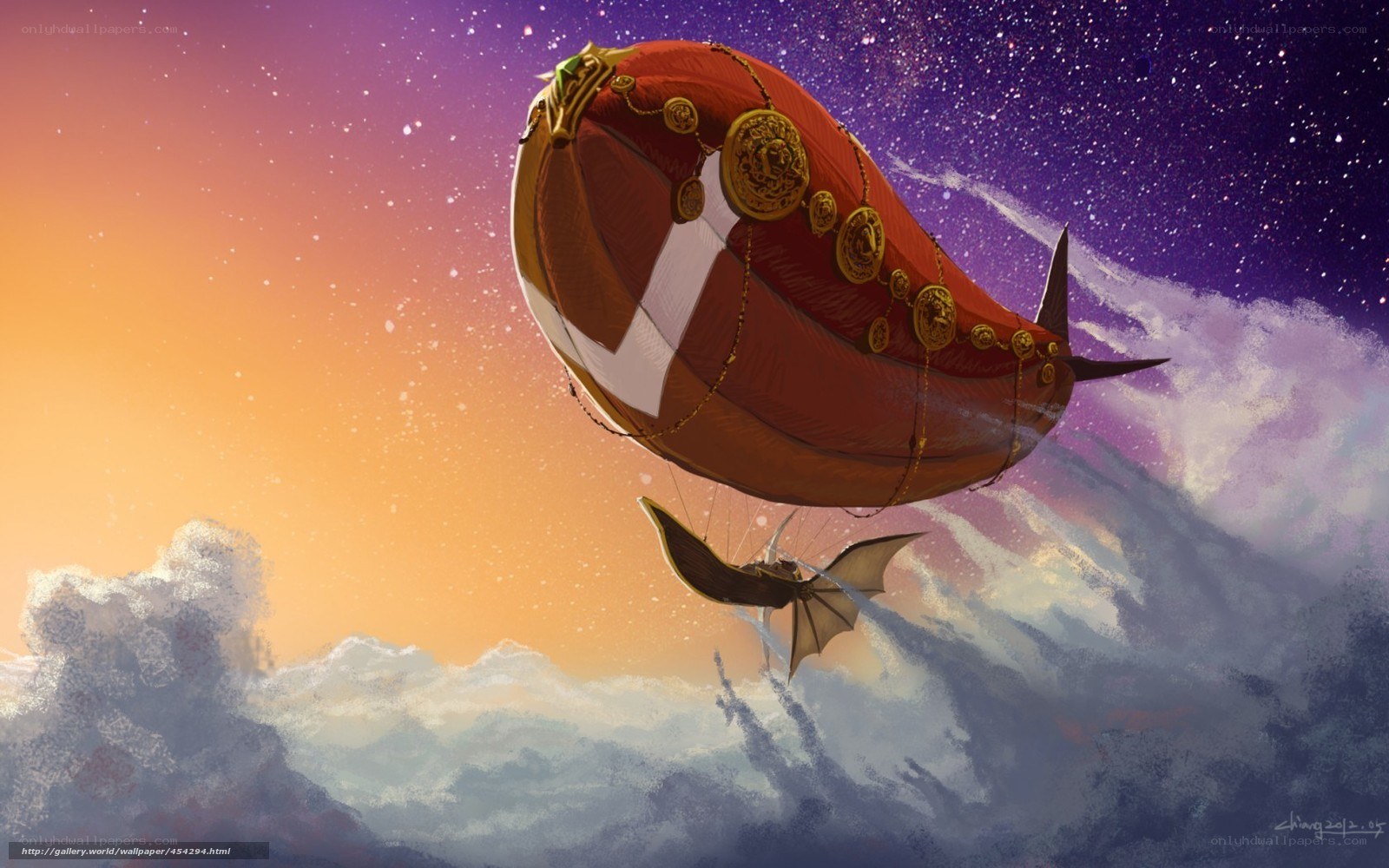 Airship in a starry sky