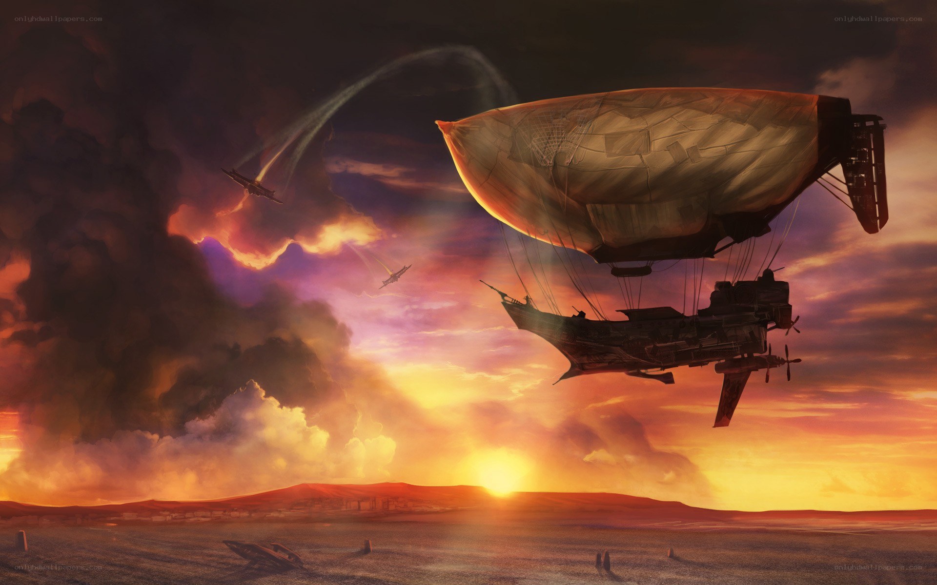 Airship in a war-torn sky