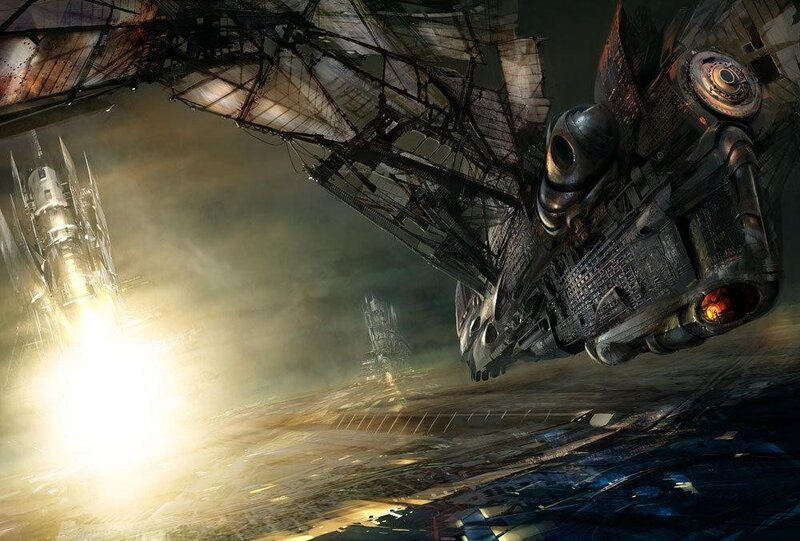 Airship in Flight — Gray, Dramatic