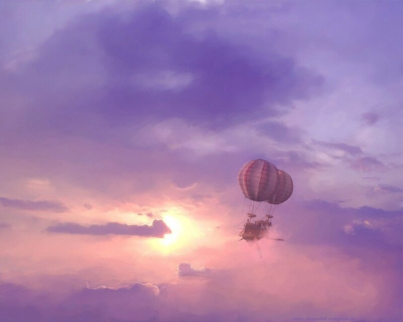 Airship in Purple Sky