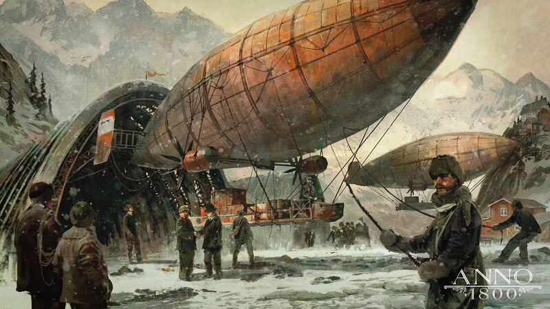 Airship in Snowy Mountains