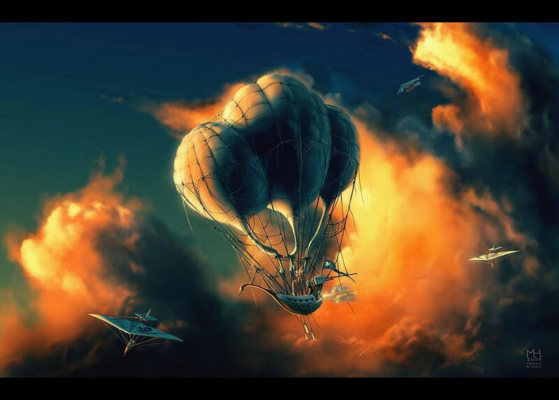 Airship in stormy sky