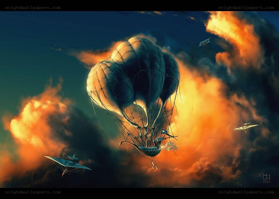 Airship in stormy sky